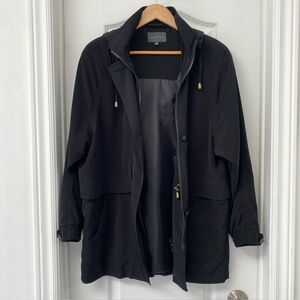 Mantles Black Jacket Women’s Medium Lightweight Hooded Coat Zip Button Spring